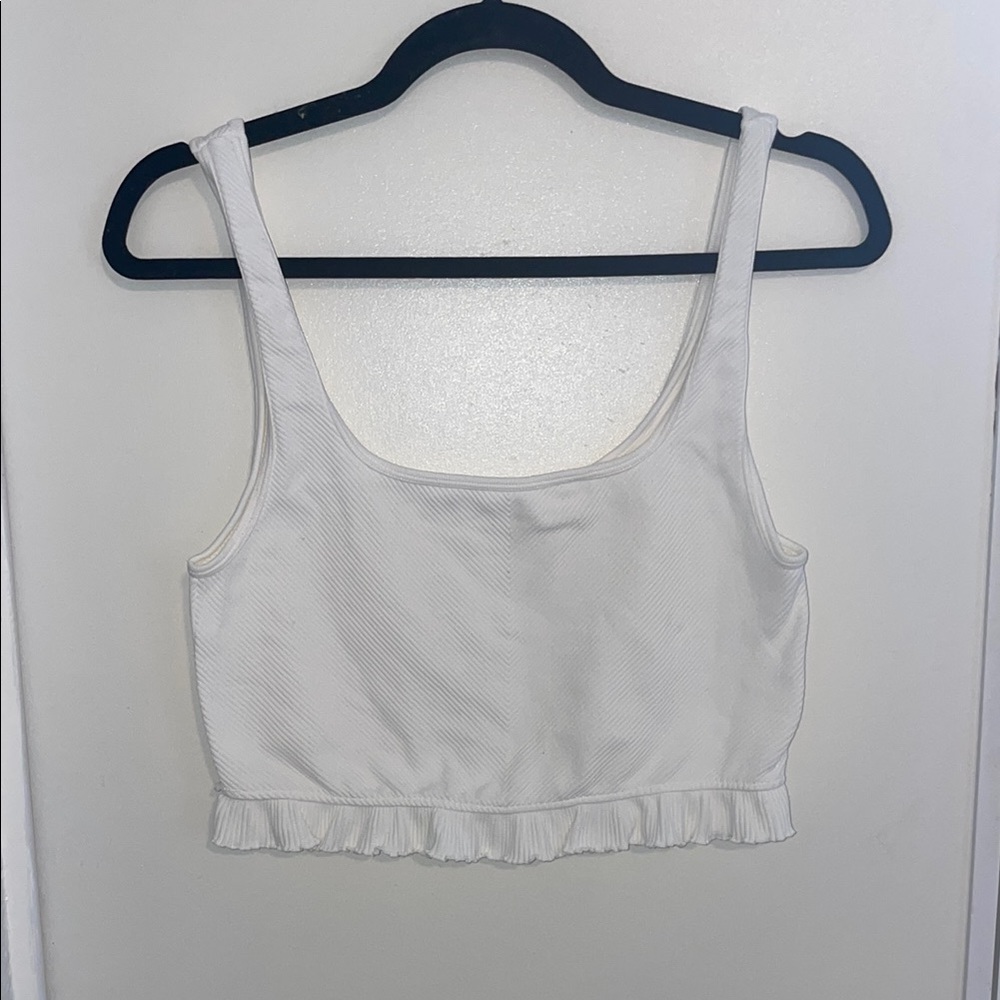 Zara White Ruffled Ribbed Women's Crop Top | M/L - Picture 1 of 5